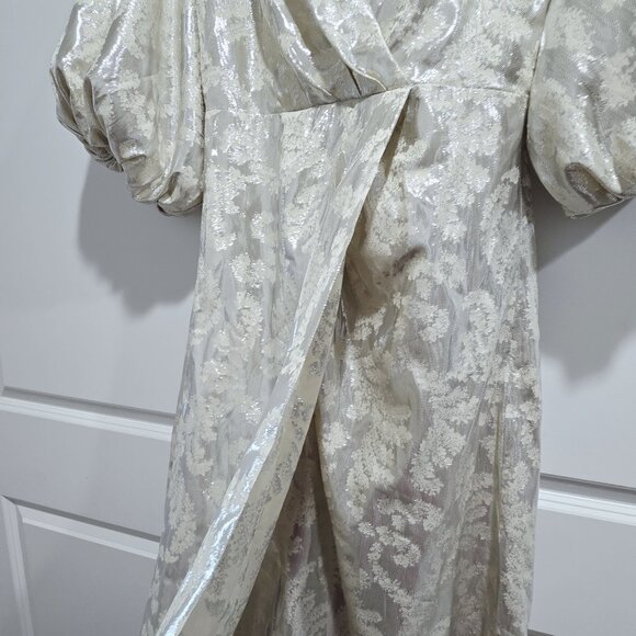Tanya Taylor - 4 Ivory Mettalic Floral Puff Sleeves Midi Dress - Picture 6 of 8